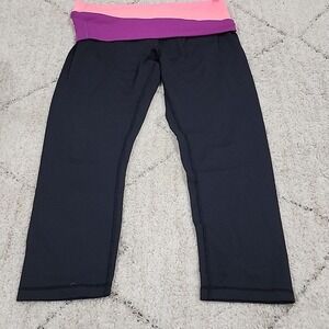 Lululemon Groove Crop Legging Women 4 Black Fold over Yoga Activewear Athleisure